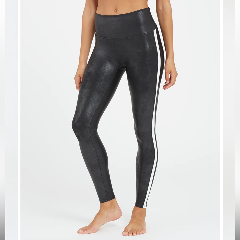 SPANX faux leather side stripe leggings.